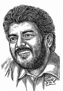 AJITHKUMAR Actor Portrait in my Pen drawing by  Artist Anikartick,Chennai,Tamil Nadu,India